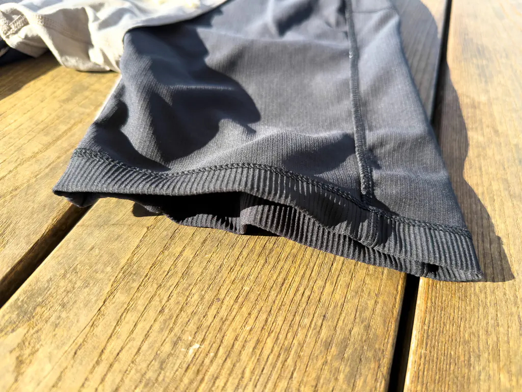 A closeup of the hemmed leg opening seam — a simple, but well executed construction. A closeup of the hemmed leg opening seam — a simple, but well executed construction.