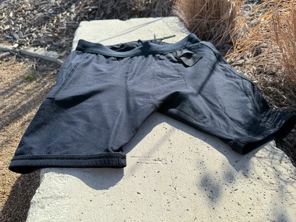 An overall view of the interior of the front of the half tights, showing the well constructed seams and panels An overall view of the interior of the front of the half tights, showing the well constructed seams and panels