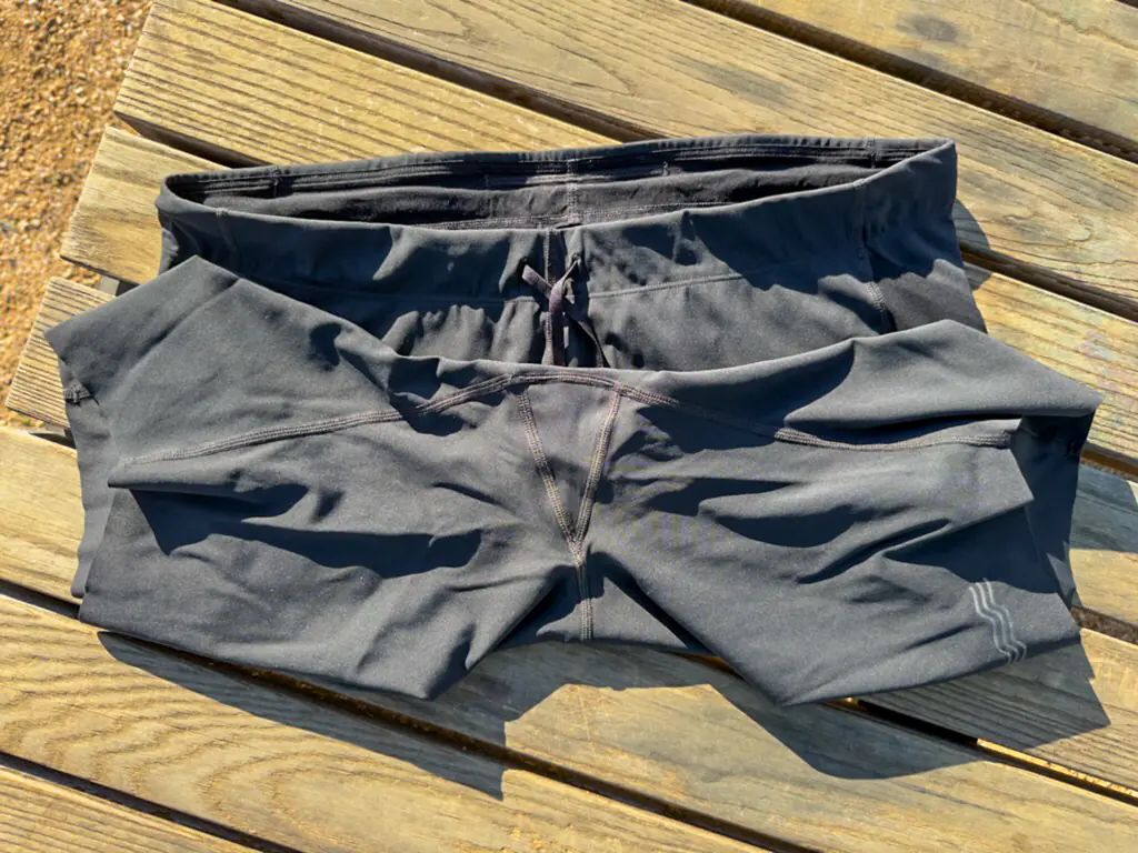 A view of the crotch construction, showing a small gusset and one seam per leg A view of the crotch construction, showing a small gusset and one seam per leg