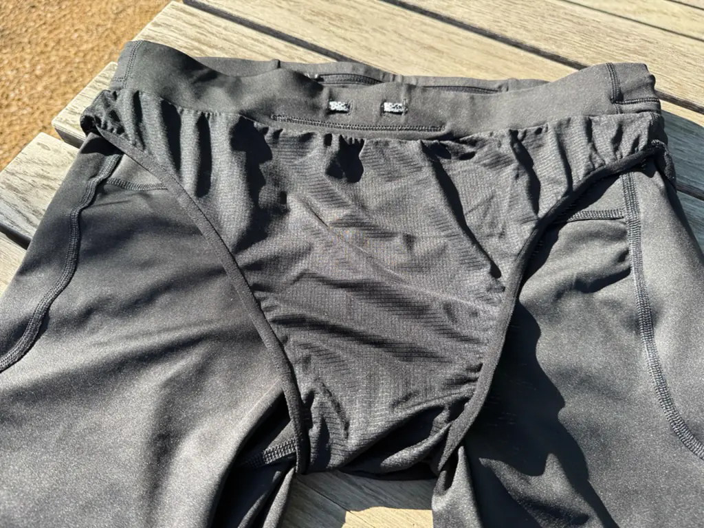 A shot of the brief liner, made of a different, slightly grid-like fabric A shot of the brief liner, made of a different, slightly grid-like fabric