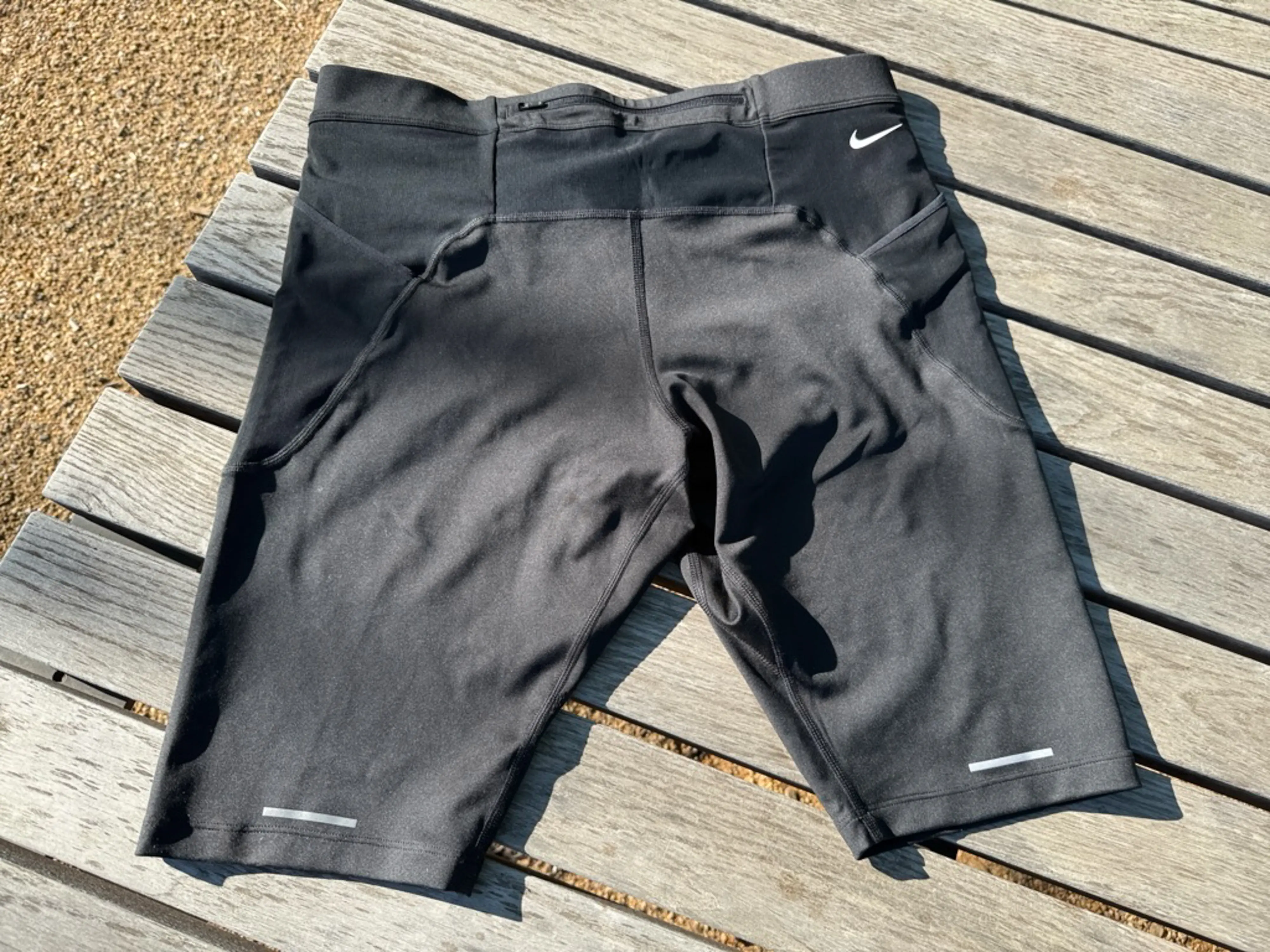 A top down view of the rear of the half tights