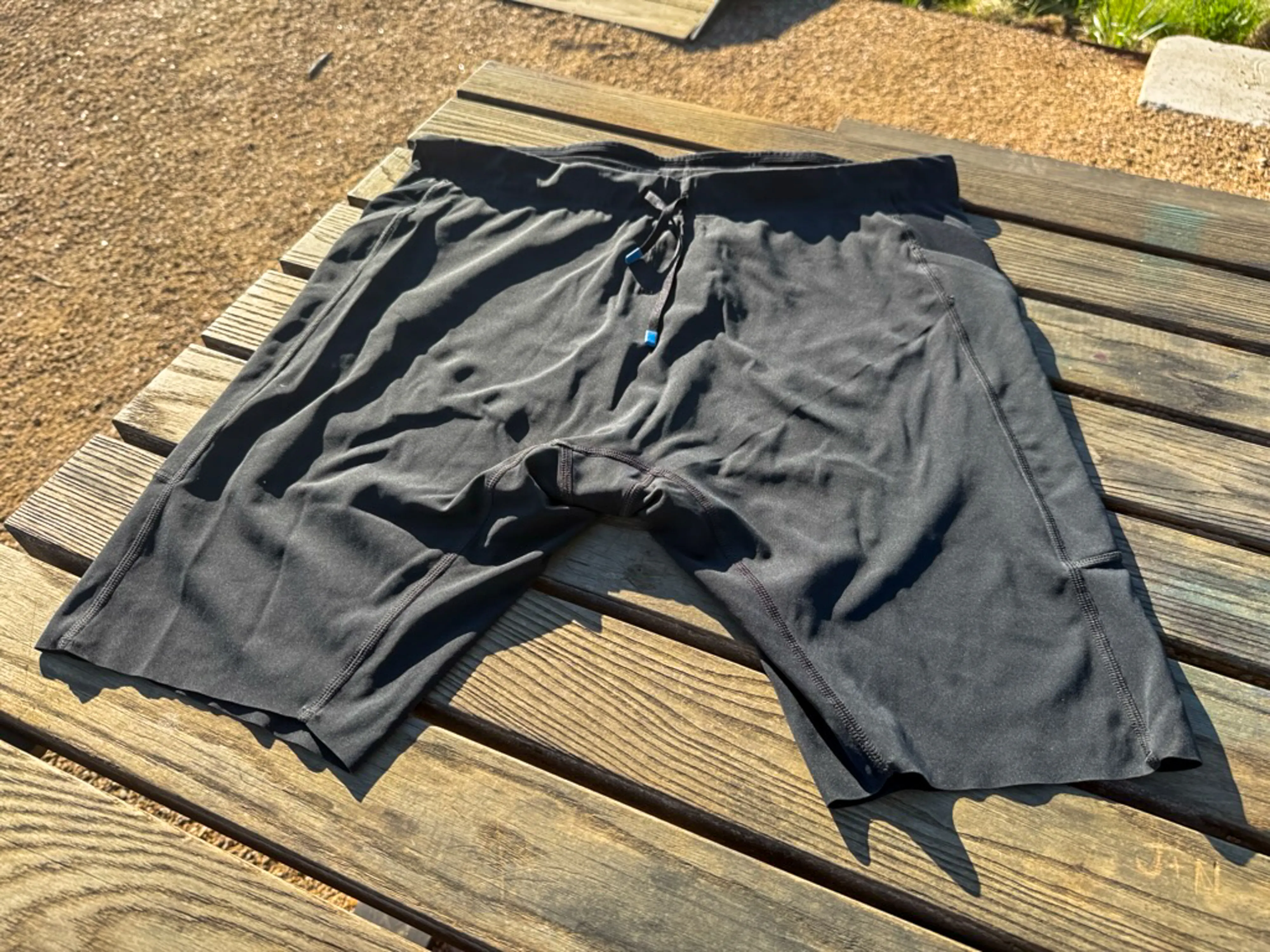 A top down, overall view of the front of the half tights