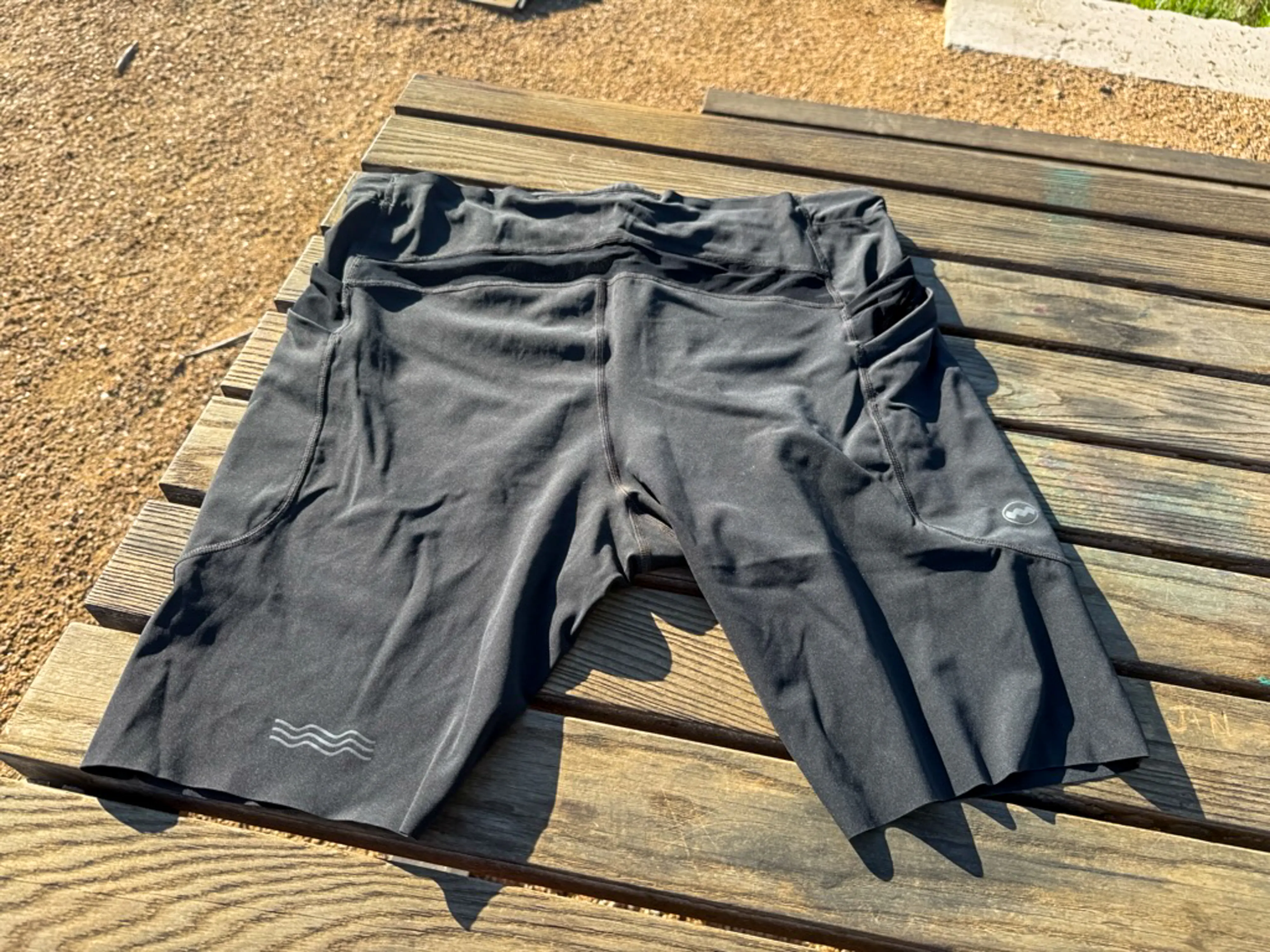 A top down, overall view of the back of the half tights
