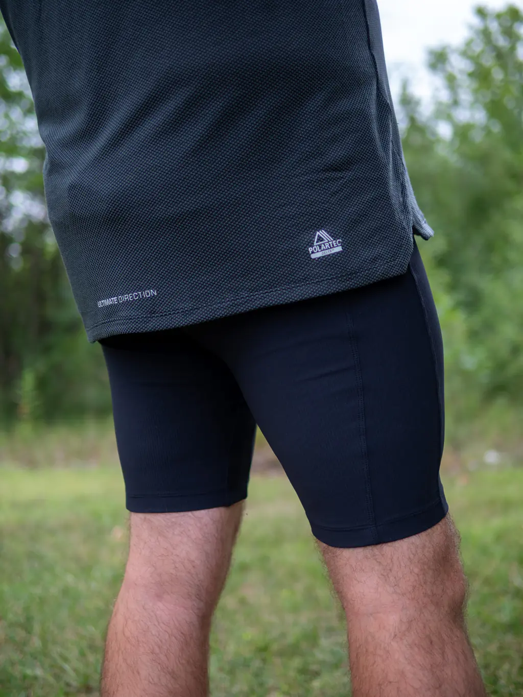 A rear shot of a bigger runner wearing the half tights. A rear shot of a bigger runner wearing the half tights.